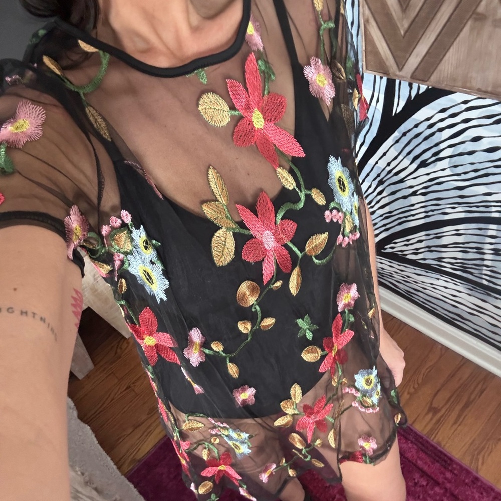 Sheer Black Floral Embroidered Dress - Picture 2 of 3